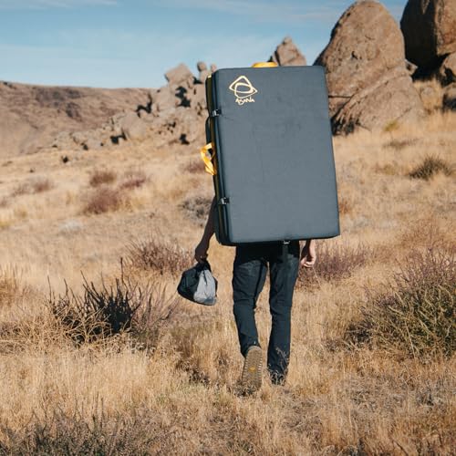 Asana Focus Crash Pad for Bouldering & Climbing - Dual Density Foam with Open/Closed Cell Layers - Deluxe Suspension System - Metal Cam Buckles & High-Vis Handles - 48x36x4 in Nylon Shell (Agate)