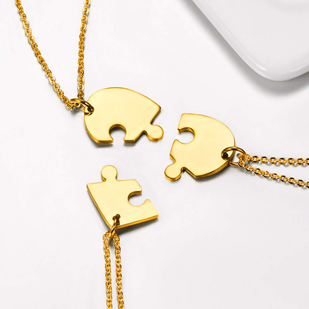 PROSTEEL personalisiert Collier 2/3/4/5/6 Stücke Herz Puzzle Anhänger mit 51cm 1,5mm Rolokette Edelstahl/18k vergoldet Namensketten Gravur Freundschaftsketten für Freundinnen Schwester