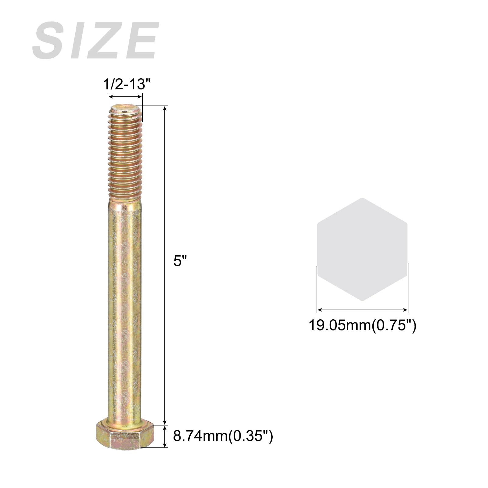 METALLIXITY Hex Bolts (1/2-13x5") 10Pcs, Carbon Steel Zinc Plated Partial Threaded, Coarse Thread UNC Hex Head Screw Bolt - Image 2