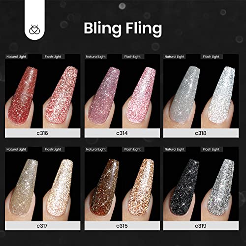 Beetles Gel Polish Reflective Glitter Gel Nail Polish Set, 6 Colors Spring Summer Holographic Sparkle Glitter Gel, Flash Diamond Sliver Gold Black Red Uv Led Soak Off Manicure Kit For Women Girls #TOP5