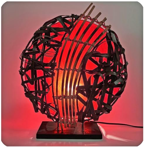 Lampe asiatique luminaire orientale, abat-jour lampadaire de table ou chevet en différentes couleurs, design decoratif accessoires de Bali -Feng Shui- 40 cm (rouge)