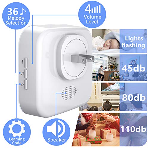 LIOTOIN Wireless Caregiver Pager SOS Call Button for Elderly Nurse Alert System Call Bell for Home/Elderly/Patients/Disabled 4 Transmitters 4 Plugin Receivers (with Color Light Flashing Reminder)