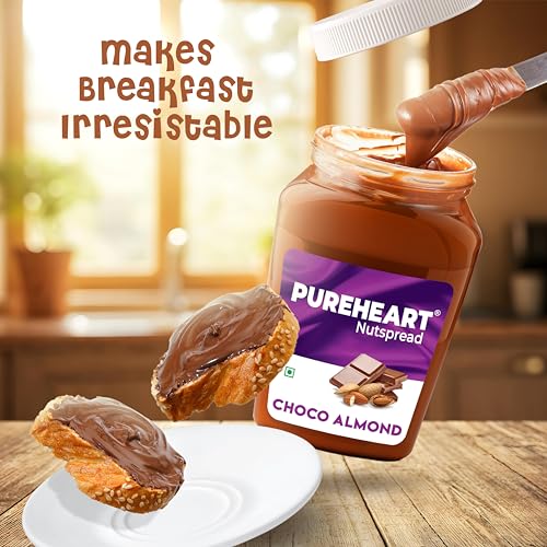 Image of PUREHEART Choco Almond Spread 350g with Free Stationery Kit | Creamy Chocolate Almond Spread | Healthy Breakfast Spread for Kids | Protein Rich Energy Spread for Bread Sandwich & Tiffin