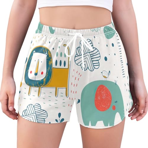 KLL Cute Elephants Lions Shorts atléticos de corrida de academia cintura alta para meninas shorts de