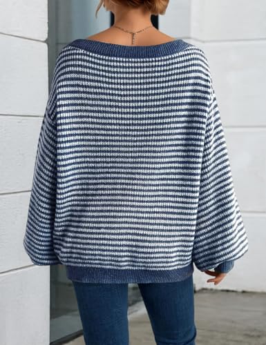 Image of VIMPUNEC Womens Off Shoulder Color Block Sweater Oversized Pullover Top
