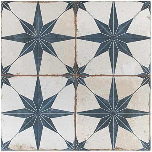 SomerTile FPESTRB Astre Ceramic Floor and Wall, 17.63" x 17.63", Tile, Off White and Blue, 5 Piece