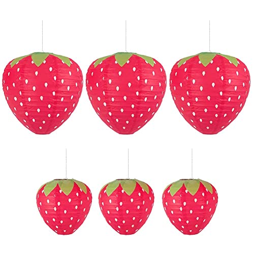 Magic Feier 6 PCS Strawberry Paper Lanterns, Cute 3D Strawberry Decoration Hanging for Kids Classroom Birthday Party Decorations 7.8 inch, 11.8 inch