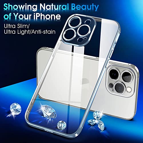 Image of Elzzi Electroplated Clear Transparent Cover for iPhone 15 Pro Case 6.1 inch Luxury TPU Cover Full Body & Camera Protection for Each Lens Bumper Cases for Men & Women (Light Blue)