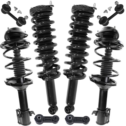 Image of Detroit Axle - 8pc Front and Rear Suspension Kit for 2000-2004 Subaru Outback, 4 Struts with Coil Spring Assembly 4 Sway Bar End Links 2001 2002 2003 Replacement