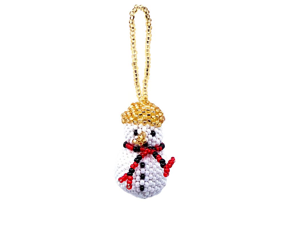 Mia Jewel ShopFrosty Snowman Christmas Holiday Mini Hanging Ornament Czech Glass Seed Bead Figurine Dangle Handmade Lightweight Charm Accessory