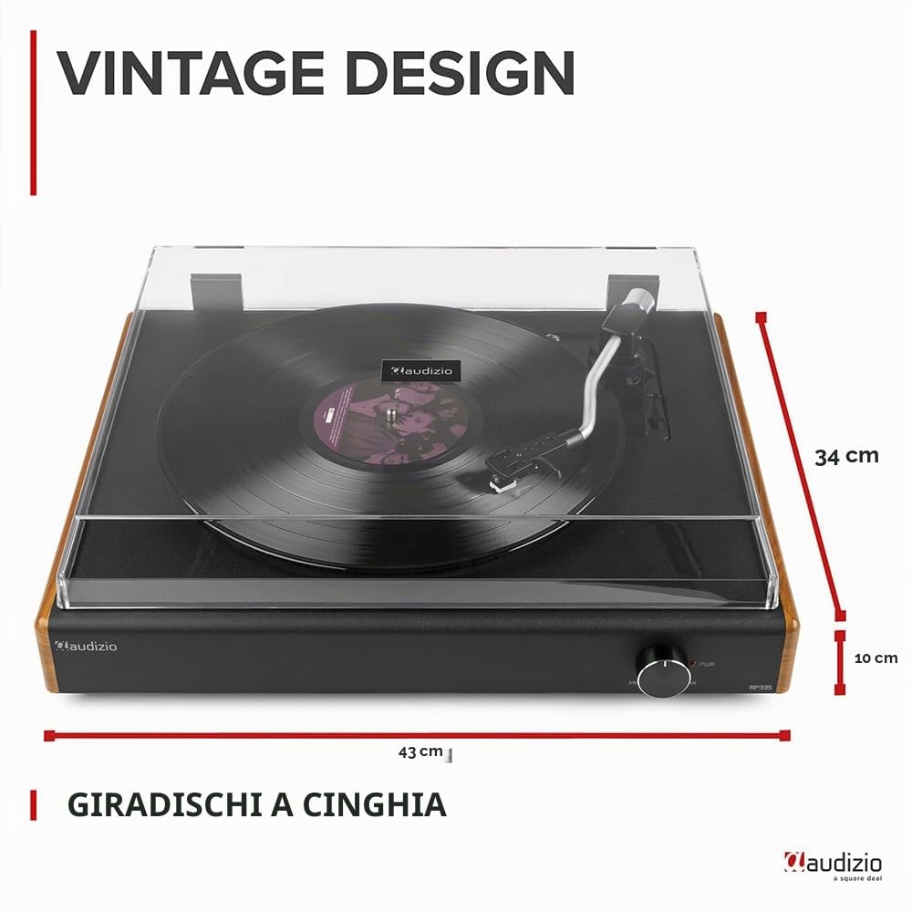 Audizio RP335 - Giradischi in stile retrò con altoparlanti stereo da 40 W, sistema stereo Bluetooth, conversione MP3 USB, piedini ammortizzanti, design vintage