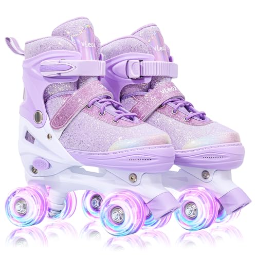 VleoX Roller Skates for Girls Kids Child Beginners, 4 Size Adjustable...