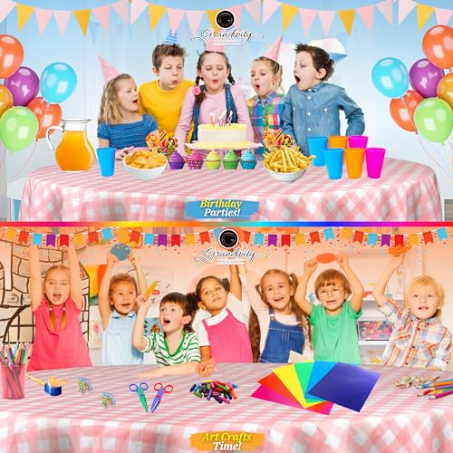 Image of Grandipity Plastic Table Cloth Disposable 12 Pack 84 inch Round Gingham | Plastic table covers, durable disposable tablecloths, fade and tear-resistent table cover for party, event