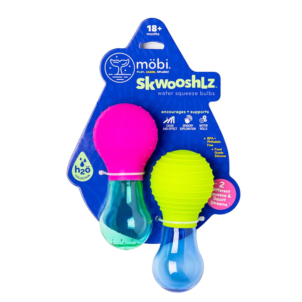 Mobi Skwooshlz Water Squeeze Bulbs - Silicone Baby Bath Toys, Baby Bathtub Toys for Toddlers, Latex and BPA Free, Food Grade Silicon, Easy to Clean - Toddler Ages 1-3 (Pack of 2)
