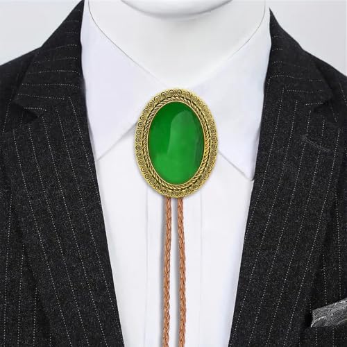 Image of Jeilwiy Bolo Tie for Men Real Stone Westwern Cowboy Ties Silver Bolos Women Leather Necktie Gift for Birthday Christmas