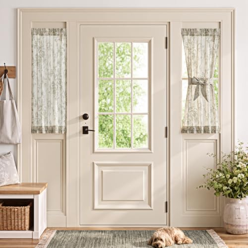 Image of jinchan Floral Sidelight Curtains for Front Door, 26x40, 2 Panels