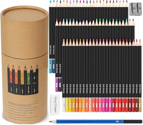 Image of 145 Pcs Coloured Pencils Set, Drawing Pencils & Sketching Kit with Graphite, Metallic Color, Water-Soluble Color Pencils for smudge free look (Round pencil color set, 74)