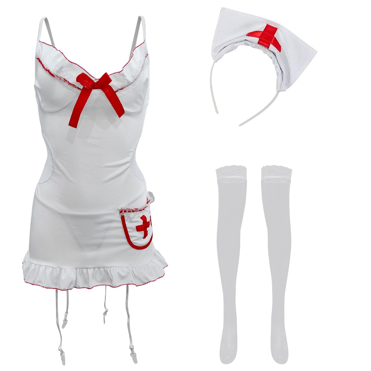 Satohom Lencería Disfraz Sexy de Enfermera para Mujer, Picardias Mujer Sexy Uniforme de Enfermera Cosplay Lenceria Erotica Ropa Interior Conjuntos Club Mini Vestidos Para Navidad Halloween