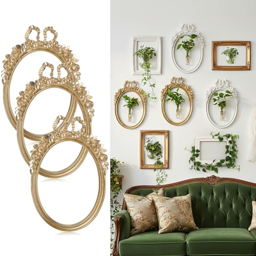 Novabright 3 Pcs 8 x 6 Inches Vintage Picture Frames Ornate Retro Resin Empty Baroque Photo Frames for Wall Gallery DIY Tabletop Home Office Art Photography Holiday Party Decoration(Gold,Oval)