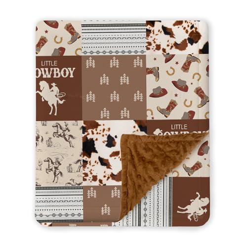 Image of Western Baby Blanket, Cowboy Minky Blankets for Boys Girls, Nursery Room Decor, Soft Warm Lightweight Nursery Bed Blanket for Newborn Toddlers Son Daughter (10)