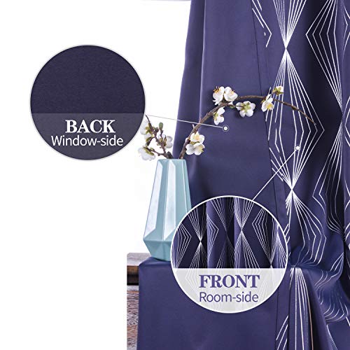 Anjee 84 Inch Blackout Curtains For Living Room With Foil Print Diamond Pattern, Thermal Insulated Window Drapes For Light Blocking, 52 X 84 Inch, Navy Blue #TOP3