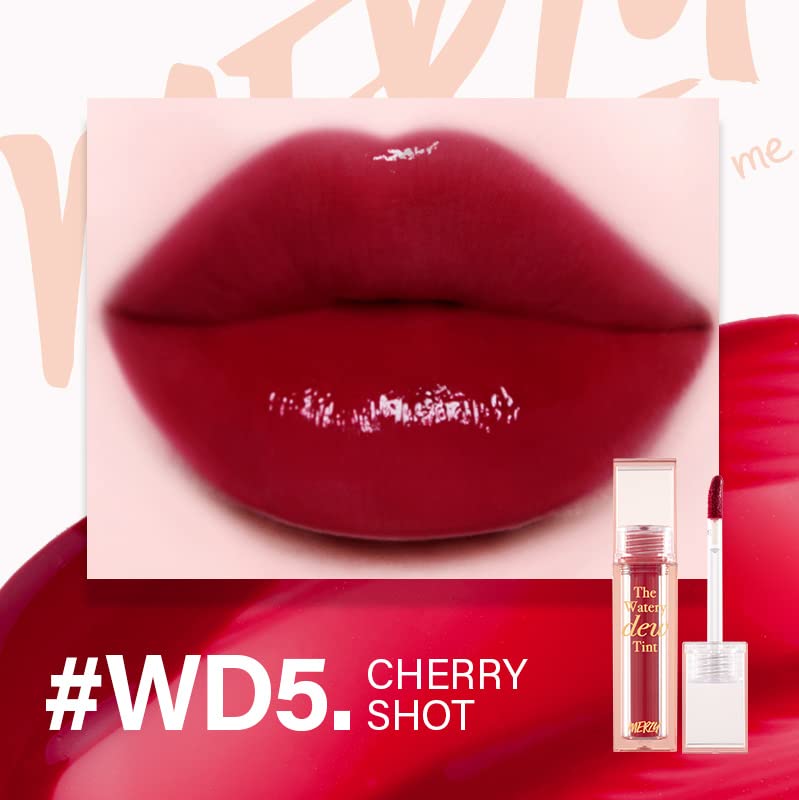 Miniatura 2 de MERZY The Watery Dew Tint  Tinte de labios brillante de alto pigmento con brillo acuoso, humedad de larga duración y color vivo #05 CHERRY SHOT,