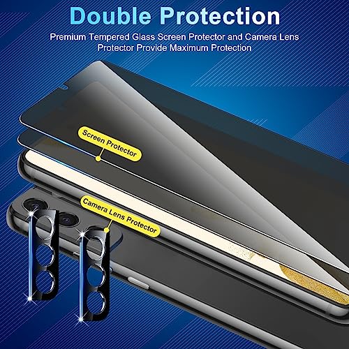 Image of [2+2 Pack] Privacy Screen Protector Compatible with Galaxy S22 5G - 2 Tempered Glass with 2 Camera Lens Protectors - HD Clear - Bubble-Free - Anti-Spy - Scratch Resistant