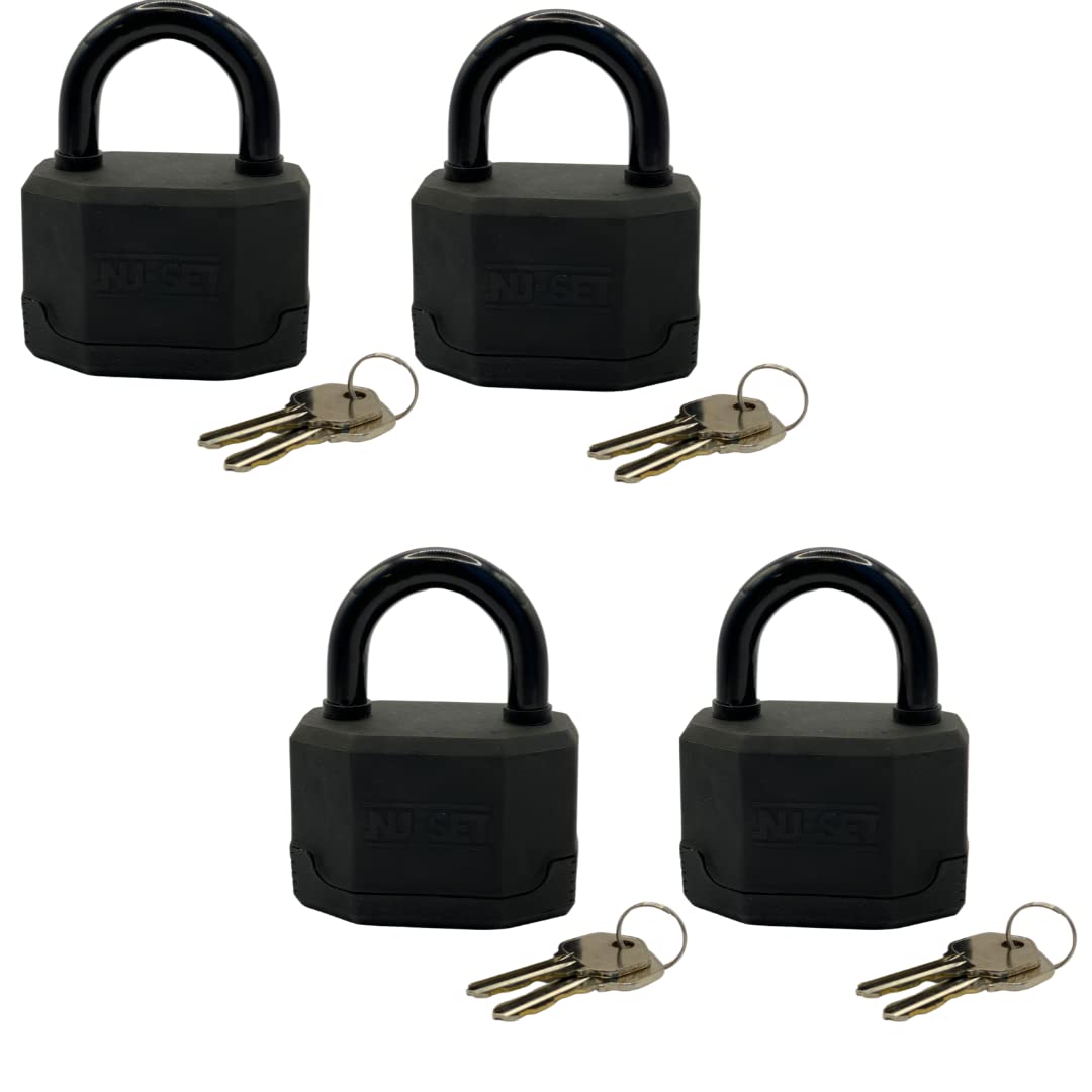 NUSET 3-1/4" 83mm Heavy Duty Keyed Alike Padlocks, Laminated Steel, Vinyl Covered (Pack of 4)