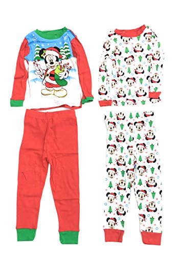 Disney Boys' Toddler Mickey Mouse 4-Piece Cotton Pajama Set, Sky Blue, 2T