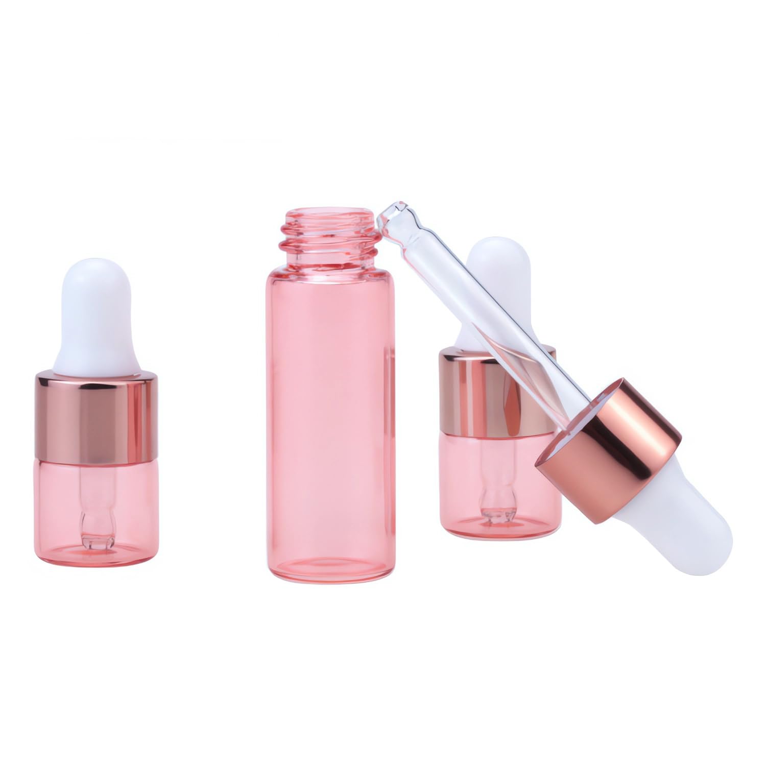 100 Stück 2ml Pink glas Pipettenflasche, Leere Kleine Pink Glasflasche mit Pipette, Stichprobe Glaspipette Tropfflasche für Aromatherapie ätherische Öle