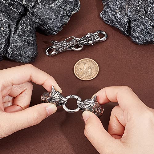 UNICRAFTALE 2 Sets 2 Styles 304 Stainless Steel Spring Gate & O Rings Tibetan & Antique Silver Wolf & Dragon Head Rings Cord Ends Clasps Leather Bracelet Making for Jewelry Making - Image 4