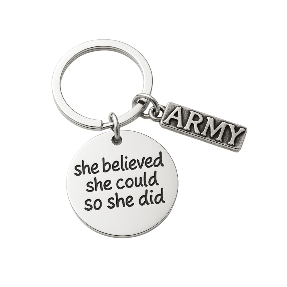 Infinity Collection US Army She Believed She Could So She Did Keychain, Inspirational Military Key Rings Gift for Army Daughter, Wife, Mom, Sister or