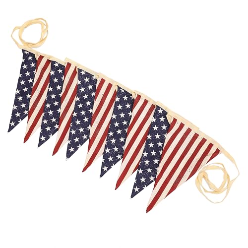 Image of Vintage Stars and Stripes American Flag Bunting Banner, 5 Meter Cotton Garland with 10 Double-Sided USA Pennant Flags, Patriotic Hanging Decoration for 4th of July, Memorial Day, Independence Day