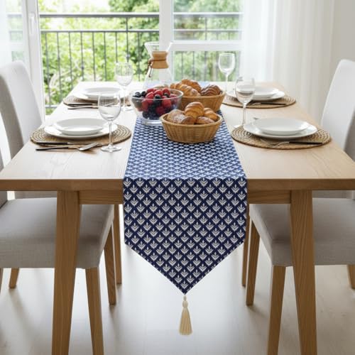 Image of COZY FURNISH Floral Printed Microfiber Cotton Table Runner for 6 Seater Dining Table & Runner with Tassels - 13x72 Inches Decorative Home Kitchen Table Linen