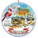 Sportyzen Virginia State Symbols Ceramic Christmas Ornament – Cardinal, Dogwood Flower, Colonial Williamsburg, Historic Ship & Cannon – Unique Travel Souvenir & Holiday Tree Decoration