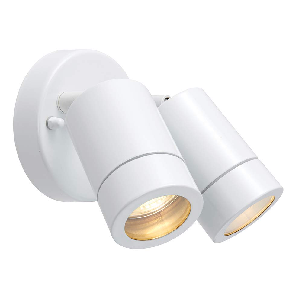 Wall Light White Palin Twin Spot IP44 Gloss Tilt Saxby 75444