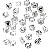 29 Stück Ringe Set, Y2k Accessoires Dekorieren Emo Accessoires, Ring Set Silber Männer Und Frauen Können Schmuck Tragen, Silver Neue Muster Schädel Blumen Schlangen Usw (Silbrig)