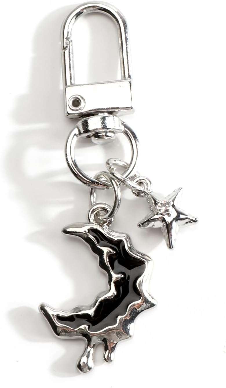 Star and Moon Keychain for Women Bling Star Keycharm Dreamy Moon Keychain Celestial Keyring with Rhinestone