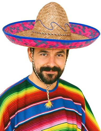 384 x 510 x 177 DEGUISE TOI Sombrero Messicano con Bordo Rosa e Blu Adulto - Rosa - Taglia Unica