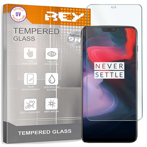 REY Protector de Pantalla para ONEPLUS 6 - One Plus 6, Cristal con Doble Protección UV, Vidrio Templado Premium 9H+