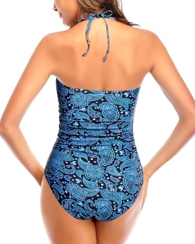 Image of Tempt Me Women Sexy Cutout One Piece Swimsuits Tummy Control High Waisted Halter Front Tie Knot Bathing Suit