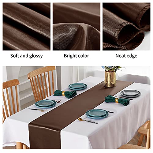 Yourose 10 Pack Satin Table Runners 12 X 108 Inch For Wedding Banquet Decoration, Bright Silk And Smooth Fabric Party Table Runner （Chocolate，10 Pieces） #TOP1