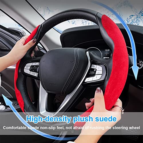 Image of Automaze New Suede Texture Steering Wheel Grip Cover for Cars, Safe and Non Slip Car Interior Accessory (Suede Red)