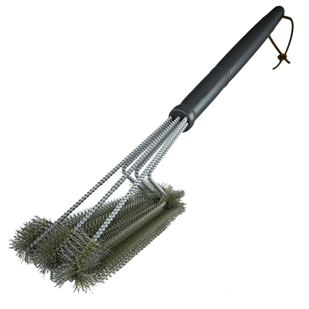 DYRBF 3-głowicowa szczotka druciana 360 stopni, długi uchwyt 45 cm, włosie ze stali nierdzewnej, odporny na wysokie temperatury, nadaje się do mycia w zmywarce, wytrzymała szczotka do czyszczenia