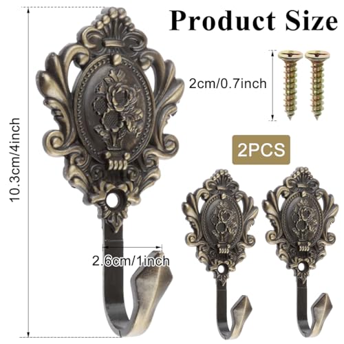 Image of HASTHIP 2Pcs Vintage Zinc Alloy Wall Hooks, Decorative Carved Design, Multipurpose Hooks, Used to Hang Clothes, Bags, Coats, Curtain Hold Backs and Keys (Antique Cyan)