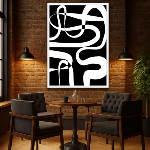 Art mural minimaliste toile noire et blanche géométrique