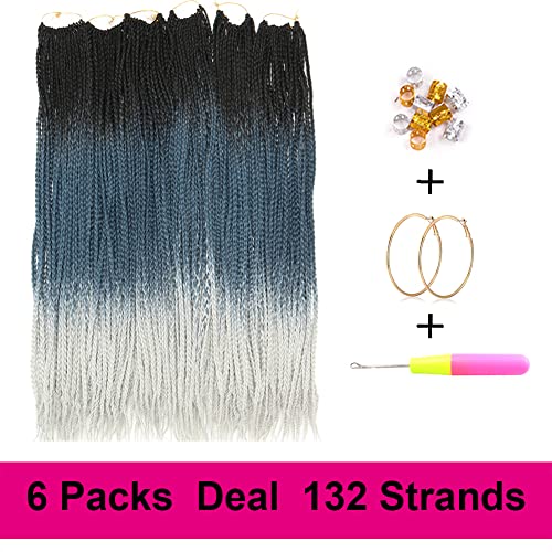 Ombre Box Braids Crochet Hair Braids 24 Inch Pre-Looped Crotchet Box Braids Medium Box Braid 24Strands Three Tones Heat Resistant Fiber Hair (24 Inch,Black-Dark Green-Grey) #TOP3