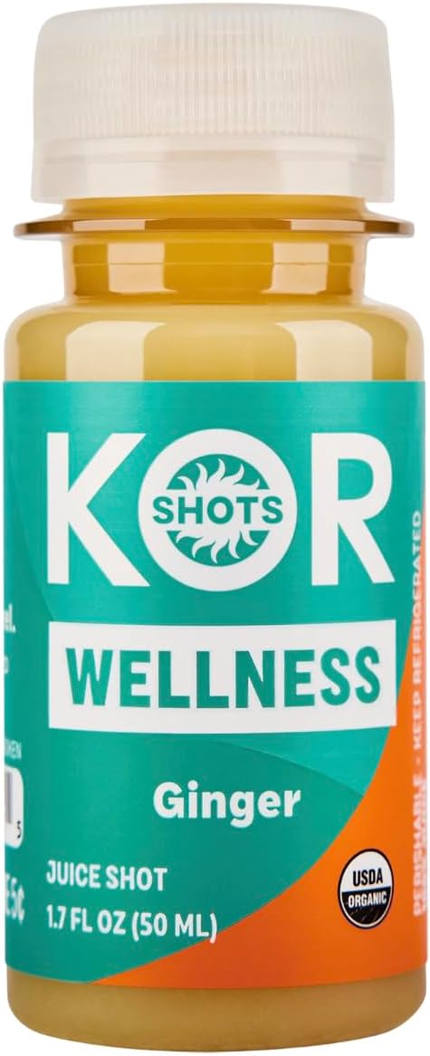 KOR Shots Ginger Shot - 1.7 Fl Oz - Wellness Shot - Freshly Pressed Ginger and Cayenne Natural Energy Boost Shot - USDA Certified Organic