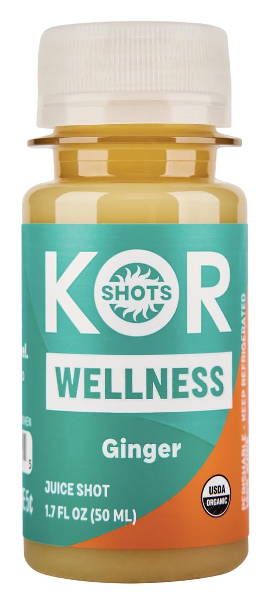 KOR Shots Ginger Shot - 1.7 Fl Oz - Wellness Shot - Freshly Pressed Ginger and Cayenne Natural Energy Boost Shot - USDA Certified OrganicUSDA Organic