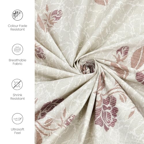 Image of Rivermoor 144 TC Cotton Bedsheet for Double Bed | Queen Size Bed Sheet with 2 Pillow Covers | Beige Floral Pattern | 90 x 100 Inches